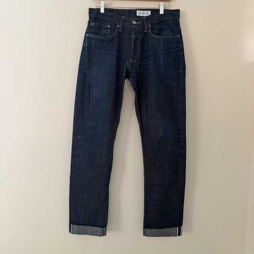 Gustin Selvedge Raw Denim Jeans Slim Straight Leg Indigo Blue Mens 32